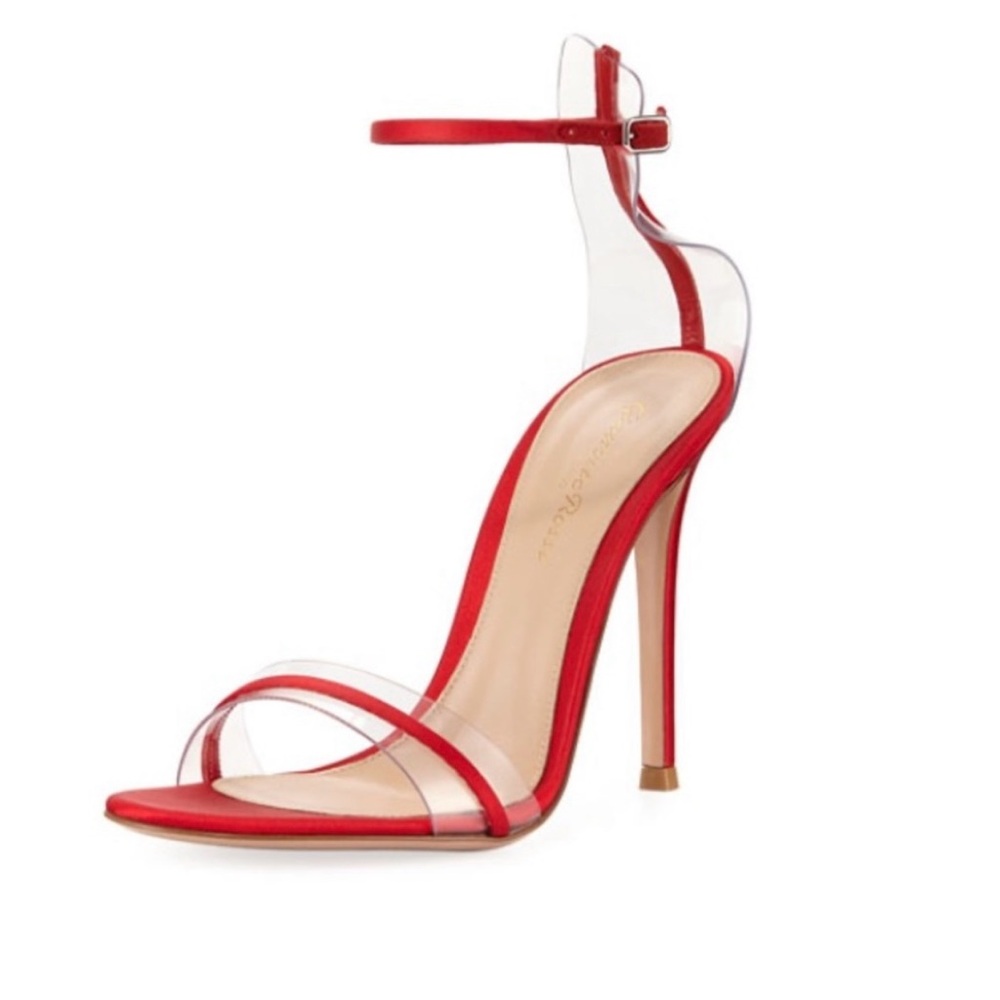 Gianvito Rossi Red PVC Plexi Satin Ankle Strap Heels Size 7